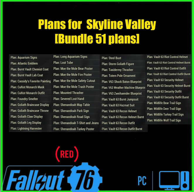 Plans for  Skyline Valley Update Plans Bundle [Daily Ops+Dangerous Pastimes+Neurological Warfare][Bundle 51 plans]