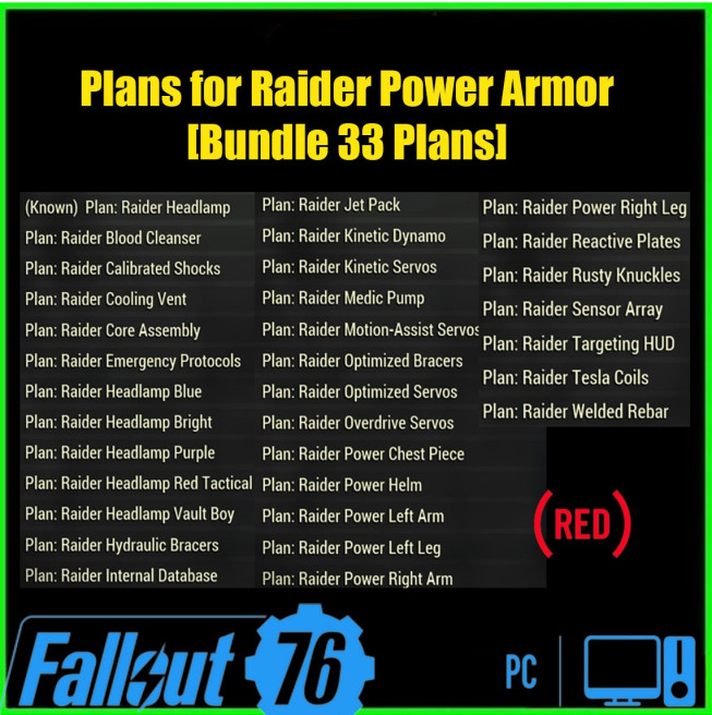Plans for Raider Power Armor [Bundle 33 Plans]