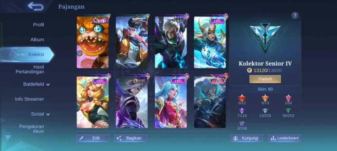 #ML.1006 Instant Delivery lvl 34 hero 51 skin 80 android+ios+PC guaranteed+reliable+friendly price