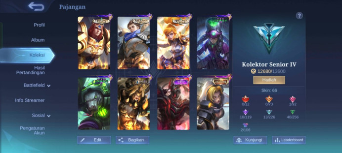 #ML.1009 Instant Delivery lvl 43 hero 68 skin 66 android+ios+PC+guaranteed+reliable+friendly price 