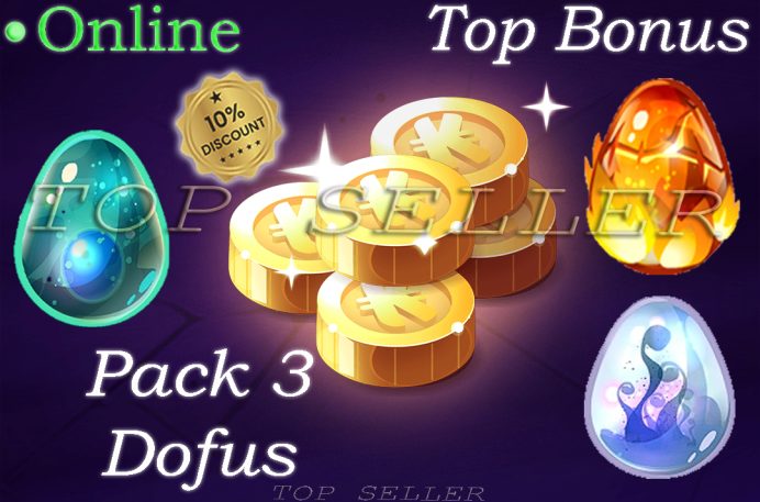Hellmina : Pack 3 dofus ( Dofus Nebuleux + Dofus Turquoise + Dofus pourpre ) + Top bonus - Delivery time 1 minute