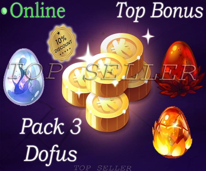 Hellmina : Pack 3 dofus ( Dofus Nebuleux + Dofus pourpre + Dofus Vulbis ) + Top bonus - Delivery time 1 minute