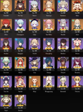 NA | AR 52 | 8 + 3 Leg | Hu Tao | Klee C1 | Yae Miko | Nilou | Yoimiya | Qiqi C1 | Diluc | Jean |
