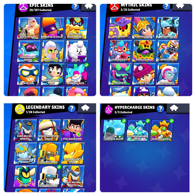 82 Brawlers * 21 Max Brawler * 12 Hypercharge * 110 Skins * Nc 90 Gems * 32 k Trophies * Full Access & Lifetime Warranty