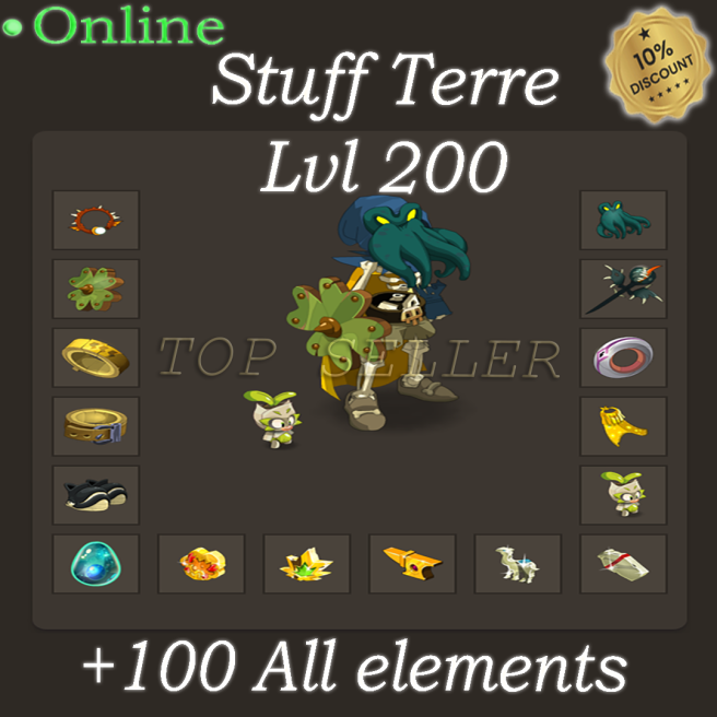 orukam : Stuff Terre bon jet 1500 Force - 11 Pa / 6 Pm / 4 Po - 162 Do Terre - 4400 vitalite + Kit 100 all elements - livraison 1 minute