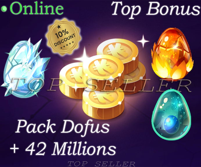 Draconiros : Dofus Des glaces + Dofus turquoise + Dofus pourpre + 42 Millions kamas ( 42.000.000 Kamas ) + Top bonus - Fast delivery