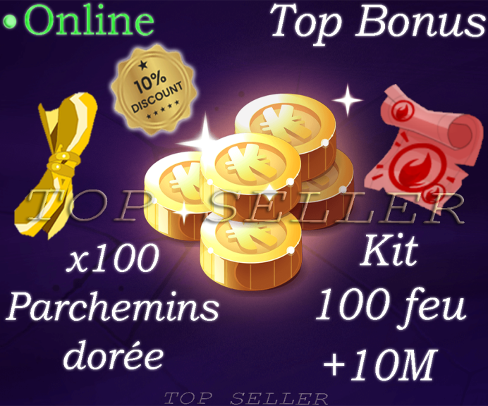 orukam : Parchemins doree x100 + Kit Parchemin Feu + 10 000 000 Kamas + Top bonus kamas - Fast Delivery