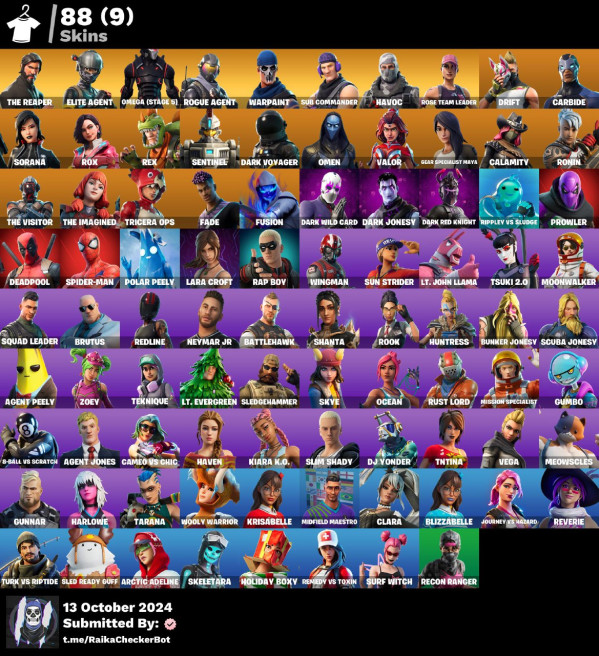 [PC/PSN/XBOX] 88Skins *Reaper*|Omega(Max),OG STW,Rap Boy,Take The L,Skeletara,Surf Witch,Clara,Skye,Battlehawk,Deadpool,Sorana,Omen| Full Access