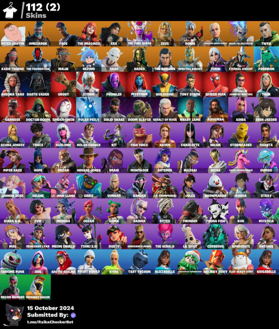 [PC/XBOX/NINTENDO] 112 skins ·Carnage Thor . Tony Stark .Blizzabelle SUSH126