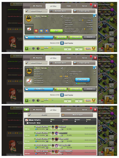 Clan Name: Dark Falcon_Champion-1 _Pure English Name_War Win 6:1 _Instantly Delivery
