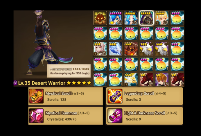 Europe - TOP START - Dark Desert Warrior Salah + LD Scrolls + 128 Scrolls + Register - 2023\11\03