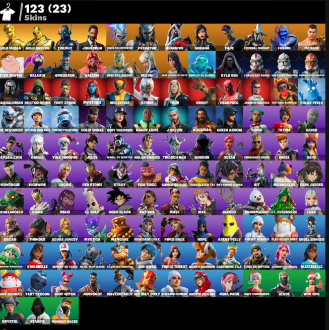  123 skins () John Wick . Midas . Yule Trooper . Goku Black . PSD33