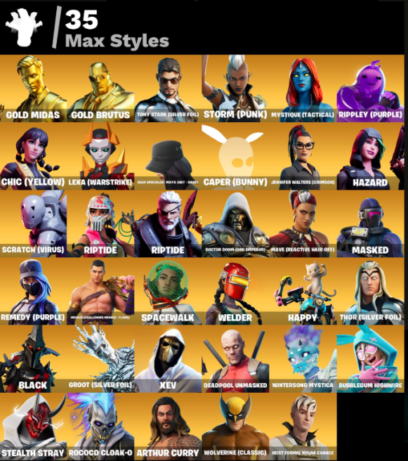  123 skins () John Wick . Midas . Yule Trooper . Goku Black . PSD33