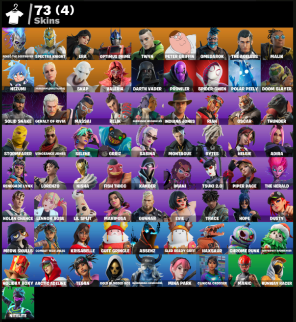 73 skins | Renzo the Destroyer | Twyn | Nezumi | Era | Valeria | Peter Griffin | Optimus Prime | Omegarok | Parad PSD34