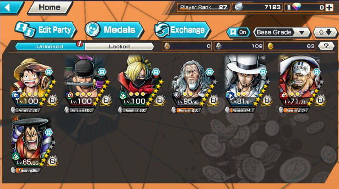 BR260-IOS+Android-5 Ex(Lucci+Zoro+Luffy+Akainu+Oden)+Support 130%+Good Medal+Soba Max+Rayleigh V3+Kaku+Yasopp+King+Shiryu+Ulti+Robin