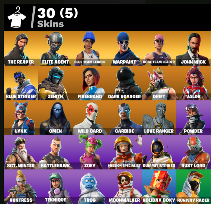 [XBOX/STEAM/NINTENDO,PSN ]  30 skins .Full access / The Reaper . John Wick . STW . Elite Agent . Blue  Striker . Take T L TUK104