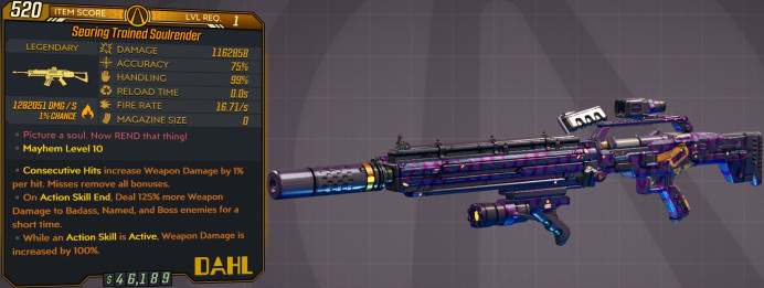 [PC/XB/PS] LVL1 SOULRENDER - 1.162.858 DMG (+1.28 MILL FIRE DMG!!) - 16.71 FIRE RATE - INF AMMO/NO RELOAD - ANOINTED x3 - INSANE!!!