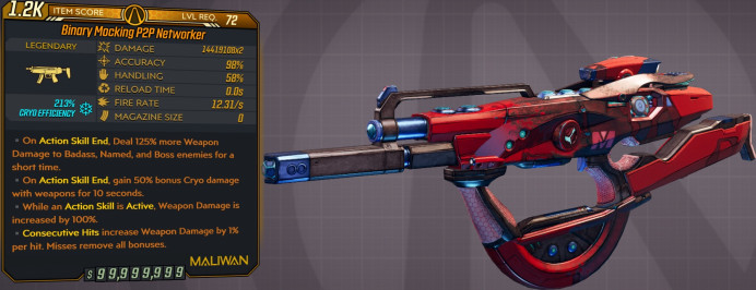 [PC/XB/PS] M10/L72 P2P NETWORKER - 14.419.108x2 DMG (213% CRYO EFFICIENCY) - 12.31 FIRE RATE - INFINITE AMMO/NO RELOAD - ANOINTEDx4!!