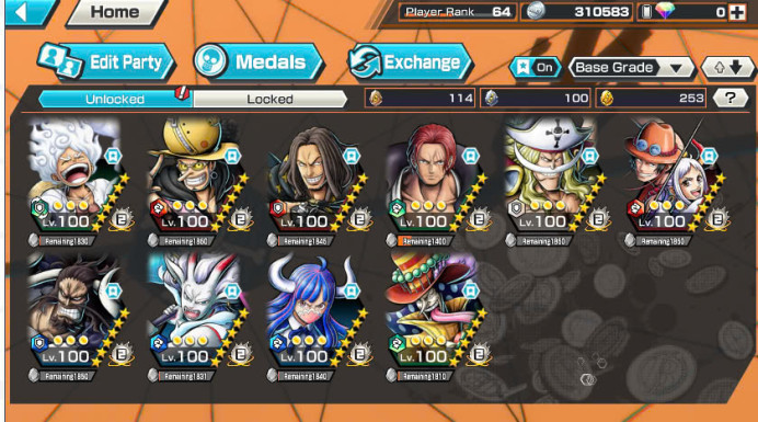 BR315-Hyber Boost 54+6 Ex Max 11K Power+Vip Medal+SUP 162%+Kaido V2+Yamato Ace+Gear 5+Shank V3+White Beard+Yamato V2+Ulti Max+Yasopp Max+Peros
