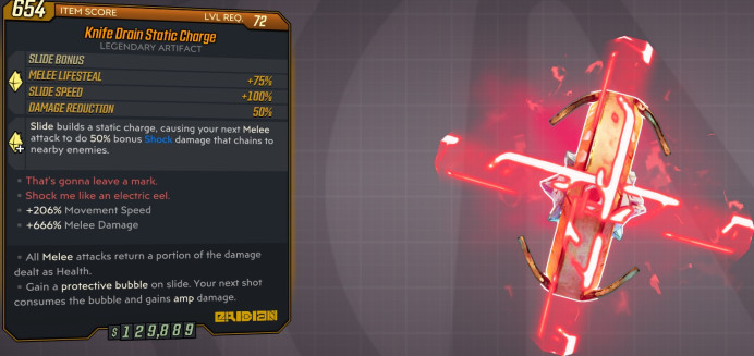 [PC/XB/PS] M10/L72 SPEED ARTIFACT - 206% MOVE SPEED - 666% MELEE DMG + SLIDE + KNIFE DRAIN + STATIC CHARGE - INSANE ARTIFACT!