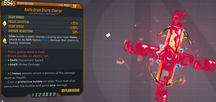 [PC/XB/PS] M10/L72 SPEED ARTIFACT - 344% MOVE SPEED - 666% MELEE DMG + SLIDE + KNIFE DRAIN + STATIC CHARGE - INSANE ARTIFACT!