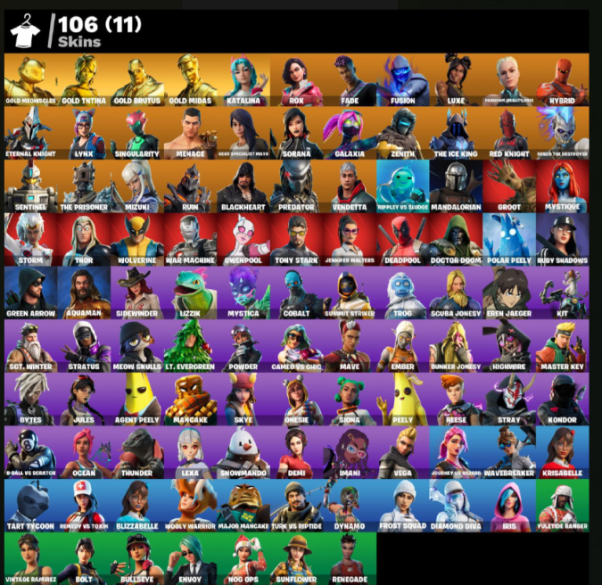 [PC/XBOX/NINTENDO] 106 skin () Midas . Red Knight .Tony Stark .  l;4 