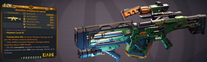 [PC/XB/PS] M10/L72 - CREEPING CORRUPTION 6.368.265 DMG - 0.5s RELOAD, 29.61 FIRE RATE - ANOINTED x2 - INSANE RIFLE!