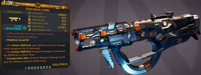 [PC/XB/PS] M10/L72 - KEVIN'S CHILLY 406.010 DMG (1173% CRYO EFFICIENCY!!!) - 18.38 F.R., INF. AMMO/NO RELOAD - ANOINTED x3