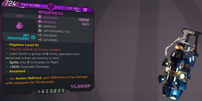 [PC/XB/PS] M10/L72 WHISPERING ICE - 206.898 DMG / 2421 AOE (38% CRYO EFFICIENCY) - 3 SPLITS, 50% GRND DMG - ANOINTED BONUS CRYO DMG