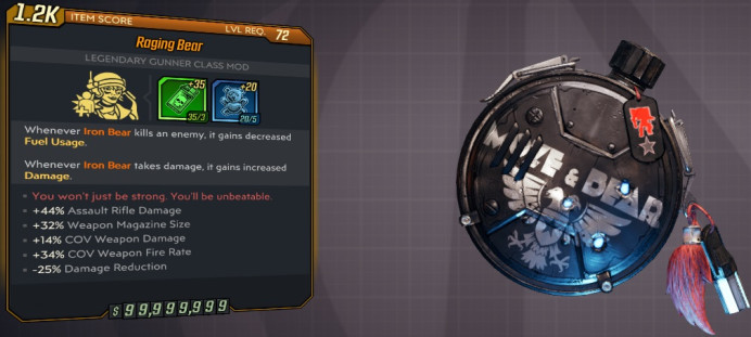 [PC/XB/PS] M10/L72 - RAGING BEAR +35 STOKE THE EMBERS, +20 STAIN. STEEL BEAR (44% AR DMG, 32% MAG SIZE, 14% COV DMG, 34% COV FR, -25% DMG RED)
