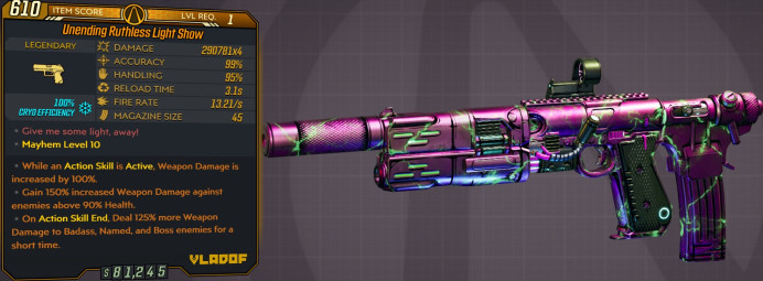 [PC/XB/PS] LVL1 LIGHT SHOW - 290.781x4 DMG (100% CRYO EFFICIENCY) - 13.21 FIRE RATE, 45 MAG SIZE - ANOINTED x3
