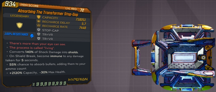 [PC/XB/PS] L72 - SHIELD 718.250 CAPACITY + 5S IMMUNITY - (140% SHOCK DMG CONVERT TO SHIELD, 55% BULLET ABSORB) - INSANE SHIELD!!