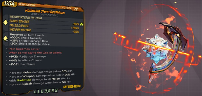 [PC/XB/PS] M10/L72 - DEATHLESS - RADIATION (100% SHIELDS/HUGE DMG BOOST) - 193% RAD DMG, 44% IRR CHANCE, 11091 ES