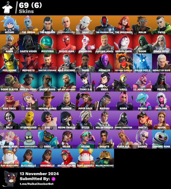 [PC/PSN/NINTENDO] 69 skins/ Spider Gwen / Spider man / DR STRANGE / Prowler / Doom slayer / Geralt / Ronin / Darth vader AI412