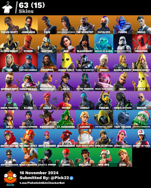 FA - [PSN/XBOX/SWITCH/PC] - | Travis Scott | John Wick | Fade | Gear Specialist Maya | The Scientist | Midas | 63 skins [ULTRA SAFE]