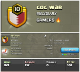 coc war  !! LEVEL 10 !! WIN 169 LOSS 132 !! POSITIVE WAR LOG !! GOOD NAME !! AFFORDABLE !! INSTANT DELIVERY