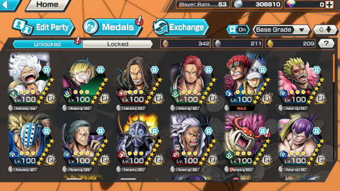 Hyber Boost 27+Kid Law Full Boost 4+Shanks Red+Gear 5+Support 164%+Good Medal Set-Good BF Max(King v1+King Alber+Sanji+Ben Beckmen+Yasopp)-BR147