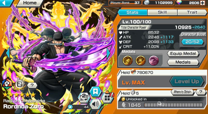 BR182-Android Only-2.606 Diamond RD-3 Ex(Zoro+Akainu+Oden)+Support 143%+Good Medal+Marco Max+Ben Beckmen+PerosPero+Robin
