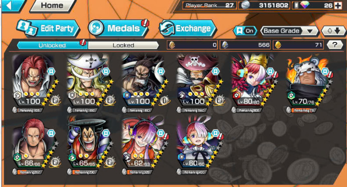 BR326-IOS+Android-6 Ex Meta(Shank V4+Roger V2+Kaido V2+White Beard+Shank V3+Oden)+Good Medal+3 Uta Versions+S-Bear+Pacifista+Sanji+S-Hawk