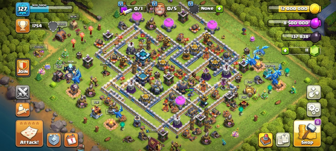 Th 13 / LeveL 127 / Trophy 1754 / Gems 11 / BK 58 / AQ 51 / GW 25 / RC 5 / CN 1000 / code 1
