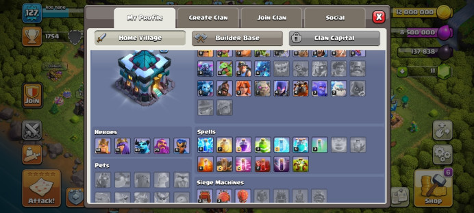 Th 13 / LeveL 127 / Trophy 1754 / Gems 11 / BK 58 / AQ 51 / GW 25 / RC 5 / CN 1000 / code 1