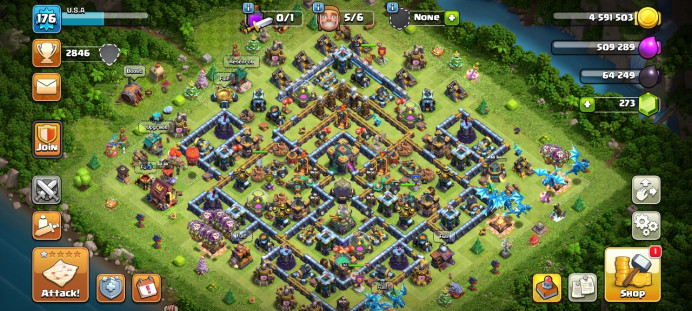 Th 14 / LeveL 176 / Trophy&nbsp; 2846 / Gems 253 / Heroes (63 69 40 43 18) / CN 1500 / code 27