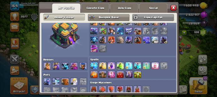 Th 14 / LeveL 164 / Trophy 2077 / Gems 108 / Heroes (43 44 40 27 12) / CN 2000 / code 42