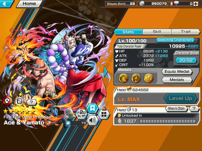 BR350-IOS+Android-4 Ex(Yamato Ace+Snake+Black Beard+Shank V3)+Good Medal+Support 132%+Sanji+King+Robin+Young Ray+Karasu+Donflamingo