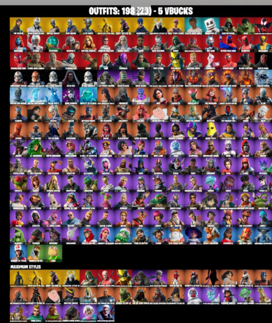 PC/PSN/XBOX   198 Skins  Royale Knight Blue Squire The Reaper Hot Marat Rogue Spider Knight OG STW Take The L Midas (Fully Golden) Rogue Agent
