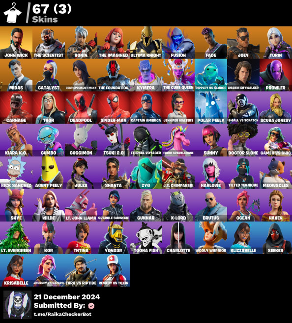 [PC/PSN/XBOX] 67Skins *John Wick*|Captain America,Deadpool,Catalyst,Midas,Sunny,Anakin Skywalker,Ultimate Knight,Spider-Man,Thor| Full Access
