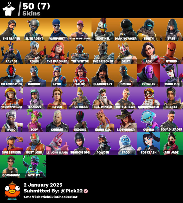 FA - [PSN/PC] - 50 skins | OG STW | The Reaper | Elite Agent | Take The L | Sentinel | Dark Voyager | Zenith | Fate | 4145 VB [ULTRA SAFE]