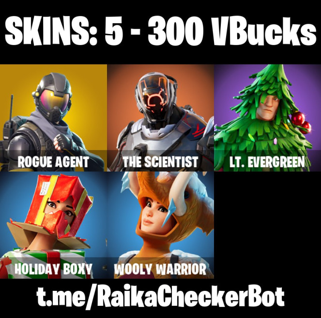[PC/PSN/XBOX] 5 skins | Rogue Agent | The Scientist | Lt. Evergreen | Holiday Boxy | Wooly Warrior | Star Surge  The Sith | Fabled Cape | 300 VB
