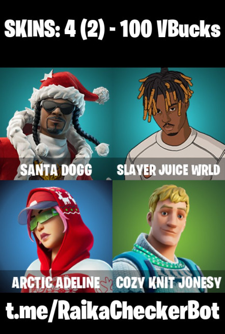 [PC] 4 skins | Santa Dogg | Slayer Juice WRLD | Arctic Adeline | Cozy Knit Jonesy | Lectro Guard Pack | Lunar Hyperjet | Octane Cruiser | 100 VB