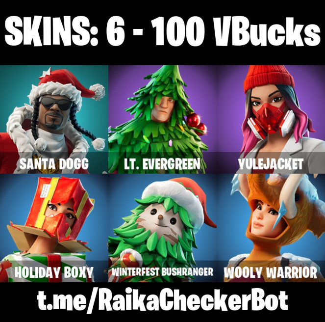 [PC] 6 skins | Santa Dogg | Lt. Evergreen | Yulejacket | Holiday Boxy | Winterfest Bushranger | Wooly Warrior | That's Cold Jac! |  100 VB